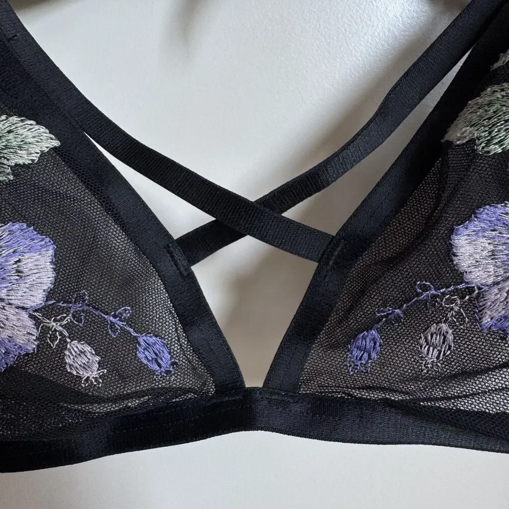 Secret Possessions Unlined Floral Embroidered Bra Size Large - Picture 4 of 5